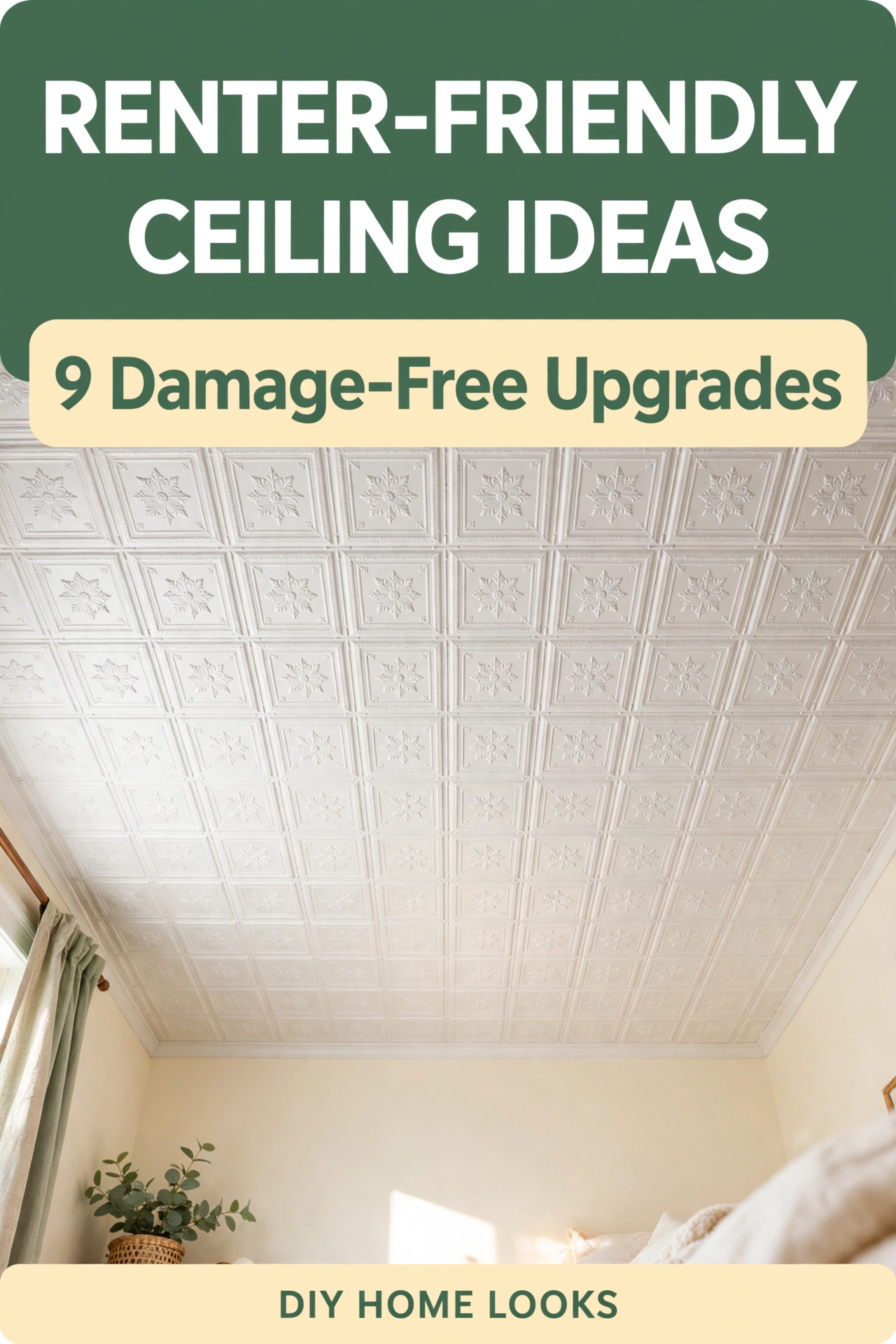 Renter-Friendly Ceiling Ideas — 9 Damage-Free Upgrades, DIY Home Looks Pinterest pin